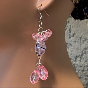Artisan Made Pink Glass Drop Cluster Earrings